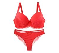 OBASDFD Fashion Women Lace Bra Set Steel Ring Underwear Black Lingerie, Red, 75D(Red,36D)