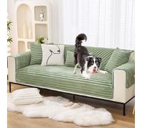 OBASDFD Funda De Sofá Felpa con Rayas 3D For Sofás Seccionales, Lavable Y Antideslizante, Apta For Mascotas(Green,70 * 210cm/27.6 * 82.7in)