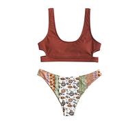 OBASDFD High Waist Sport Bikini Women Set Sexy Push up Straps Two Piece Swimsuit Floral Pattern Cut Thong Swimwear Red