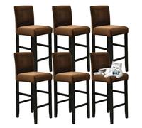 OBASDFD Juego De Fundas Terciopelo For Taburetes Bar con Respaldo, Elásticas Lavables Cocina Y Pub(Coffee,6 pcs)