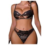 OBASDFD Lingerie Sets for Women Sexy Underwire Bra and Pany Set Lace Bow Tie 2 Piece Underwear Satin Outfit Dark Green Large(Brown,S)