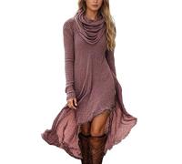 OBASDFD Minivestido casual de manga larga con cuello redondo y abullonado para uso diario, rosso, XL