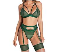 OBASDFD Naughtylingerie Plus Size Underwear Perspective Mesh Bra Panties Set Red(Green,S)
