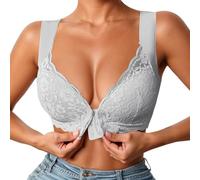 OBASDFD Non-Wired Lace Push Up Bra with Front Closure and Non-Removable Pads for Everyday Comfort and Style, Gray, XL(Gray,M)