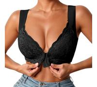OBASDFD Non-Wired Lace Push Up Bra with Front Closure and Non-Removable Pads for Everyday Comfort and Style, Gray, XL(Black,S)