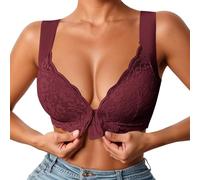 OBASDFD Non-Wired Lace Push Up Bra with Front Closure and Non-Removable Pads for Everyday Comfort and Style, Gray, XL(Red,M)