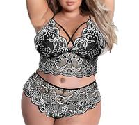 OBASDFD Plus Size Sexy Lingerie Set for Women Floral Lace Criss Cross V-Neck Longline Bra and Panty 2 Piece Teddy Babydoll Red(Silver,3X-Large)