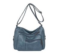 OBASDFD Puffy Soft Leather Water Proof Fashionable Classic Lightweight Pocket Zipper Crossbody Shoulder Handbag(Blue)
