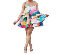 OBASDFD Robe Noire Femme 2026 Ropa De Mujer Europea Americana Vestido con Tirantes Espiga Plástico Estampado En Capas(Hot Pink,S)