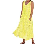 OBASDFD Robe Noire Femme - Vestido de verano para mujer con bolsillo, sin mangas, cuello redondo, diseño floral, naranja, XL