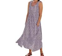 OBASDFD Robe Noire Femme - Vestido de verano para mujer con bolsillo, sin mangas, cuello redondo, diseño floral, Negro, 5XL