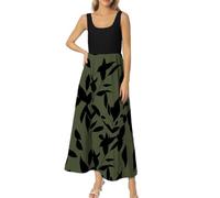 OBASDFD Robe Noire Femme - Vestido elegante para mujer con estampado para primavera/verano, color oscuro, Ejercito Verde, M