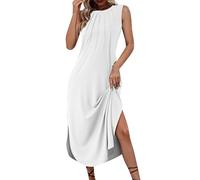 OBASDFD Robe Noire Femme - Vestido largo casual de verano para mujer, dobladillo dividido, estampado floral bohemio, blanco, L