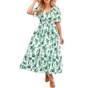 OBASDFD Robe Noire Femme - Vestido largo con estampado floral, informal, largo para vacaciones de verano, cómodo, elegante, fluido con cuello redondo, verde, XL