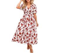 OBASDFD Robe Noire Femme - Vestido largo con estampado floral, talla grande, casual, largo para vacaciones de verano, cómodo, elegante, fluido con cuello redondo, (sandía), Rojo (Watermelon Red), 4XL