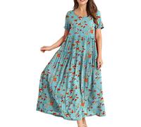 OBASDFD Robe Noire Femme - Vestido midi de verano para mujer, cómodo, plisado, casual, holgado, floral, verde, S