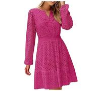 OBASDFD Robe Noire Femme - Vestido plisado de manga larga con cuello en V y agujeros huecos para mujer, Rd2., L