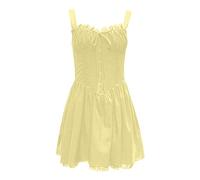 OBASDFD Robe Noire - Vestido para mujer con falda lisa con lazo, amarillo, M