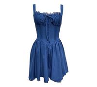OBASDFD Robe Noire - Vestido para mujer con falda lisa con lazo, azul, M
