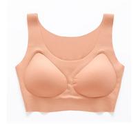 OBASDFD Seamless Non-Wired Bra Women Bralette Padded Comfortable No Underwire T-Shirt Pull on Crossback Soft Bustier, Beige, M(Orange,M)