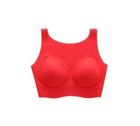 OBASDFD Seamless Non-Wired Bra Women Bralette Padded Comfortable No Underwire T-Shirt Pull on Crossback Soft Bustier, Beige, M(Red,L)