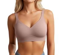 OBASDFD Seamless Push Up Bra with Full Bust for Everyone - Wireless Shaping Underwear with Deep V-Neck for Optimal Support Comfortable, Beige, M(Light Purple,XL)