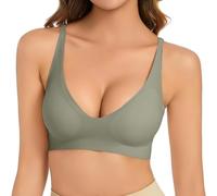 OBASDFD Sports Bra Women's Without Underwire, V-Neck, Comfortable, Soft, Push Up, Seamless, Lightly Padded Breasts for a Feel, Bralette for Women, Black, S(Green,XXL)