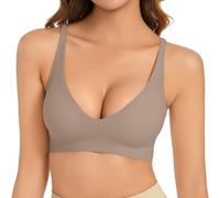 OBASDFD Sports Bra Women's Without Underwire, V-Neck, Comfortable, Soft, Push Up, Seamless, Lightly Padded Breasts for a Feel, Bralette for Women, Darkgray, XXL(Darkgray,L)
