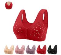 OBASDFD Sujetadores con Cierre Frontal For Mujer, Ajuste Cómodo Sin Aros Y Tejido Transpirable, Diseño Apto Personas Mayores Artritis(1-Red,XS)