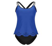 OBASDFD Swimming Costume for Women Tankini Sets Tummy Control with Shorts Cut-out Straps Racer Back Swimwear Two Piece Swimsuits for (Green, XXL)(Blue,XXL)