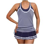 OBASDFD Swimming Costume Women Tankini Sets Tummy Control Push-up Padded with Skirt Hawaiian Print Swimsuits Two Piece Swimwear for (Light Blue, S)(Navy,XL)
