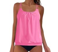 OBASDFD Swimming Costume Women Tankini Sets Tummy Control with Shorts Plain Spaghetti Straps Swimwear Two Piece Swimsuits for (Black, S)(Hot Pink,L)
