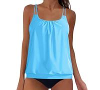 OBASDFD Swimming Costume Women Tankini Sets Tummy Control with Shorts Plain Spaghetti Straps Swimwear Two Piece Swimsuits for (Blackish Green, M)(Sky Blue,M)