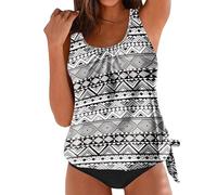 OBASDFD Swimming Costume Women Tankini Sets Tummy Control with Shorts Print Adjustable Straps Swimsuits Two Piece Swimwear for (Black, XL)(Dark Gray,XXL)