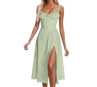 OBASDFD Traje casual para mujer, cuello en V, espalda profunda, detalle de lazo, cómodo para uso diario, primavera, verano, otoño con leggings, verde, S