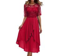 OBASDFD Vestido casual de gasa con estampado floral para mujer, manga corta, ajuste holgado, rosso, 3XL