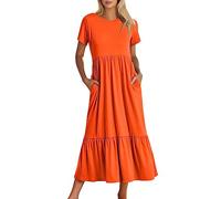 OBASDFD Vestido casual de manga corta para mujer, cuello redondo, holgado, escalonado, para playa, con bolsillos, Morado (, M