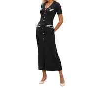 OBASDFD Vestido casual de manga larga para mujer, entallado, de punto, para vacaciones, otoño, invierno, elegante, ajustado, elástico, cómodo de llevar a diario, Negro, L