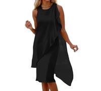 OBASDFD Vestido casual de verano para mujer, elegante, asimétrico, de gasa, sin mangas, elegante, cómodo, transpirable, Negro, L