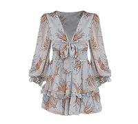 OBASDFD Vestido casual de verano plisado con estampado mini para mujer, plata, L