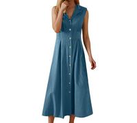 OBASDFD Vestido casual para mujer, elegante, largo, con botones, diseño de vacaciones, cómodo para el verano, perfecto para combinar con accesorios, Bu2., L