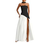 OBASDFD Vestido casual para mujer, elegante, sin tirantes, para bodas, fiestas, cócteles, noche, ocasiones formales, primavera, verano, color puro, blanco, S