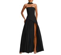 OBASDFD Vestido casual para mujer, elegante, sin tirantes, para bodas, fiestas, cócteles, noche, ocasiones formales, primavera, verano, color puro, Negro, M