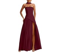 OBASDFD Vestido casual para mujer, elegante, sin tirantes, para bodas, fiestas, cócteles, noche, ocasiones formales, primavera, verano, color puro, rosso, S