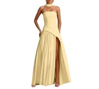 OBASDFD Vestido casual para mujer, elegante, sin tirantes, para bodas, fiestas, cócteles, noche, ocasiones formales, primavera, verano, color puro, amarillo, XL