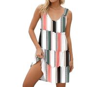 OBASDFD Vestido casual sin mangas acampanado con dobladillo con volantes para uso diario y viajes de verano, multicolor, S
