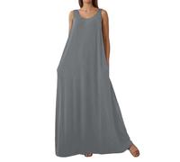OBASDFD Vestido casual sin mangas con bolsillos laterales, ajuste holgado, color liso, para verano, cómodo y fluido, gris, XXL