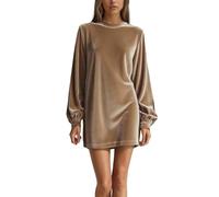 OBASDFD Vestido Corto Informal Liso con Cuello Redondo for Un Uso Diario Elegante, Midi Elástico Suave Bolsillos Laterales, Oscuro