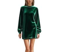 OBASDFD Vestido Corto Informal Liso con Cuello Redondo for Un Uso Diario Elegante, Midi Elástico Suave Bolsillos Laterales, Oscuro