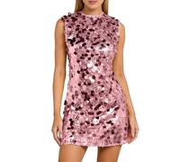 OBASDFD Vestido de fiesta ajustado con lentejuelas brillantes, sin mangas, mini cóctel, rosa, S